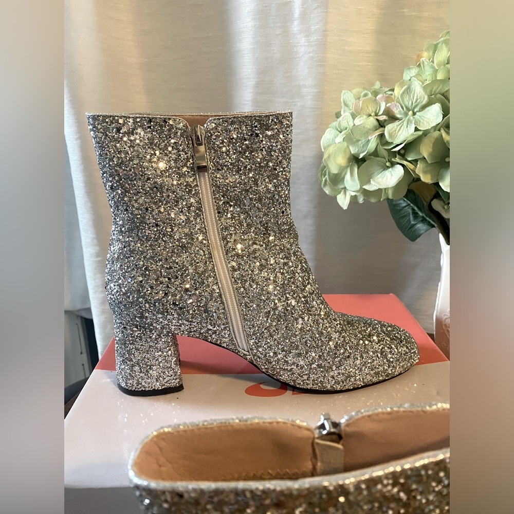 NWT - Women's Sequin Glitter Ankle Boots Chunky Heels Sparkly Booties - Picture 5 of 6